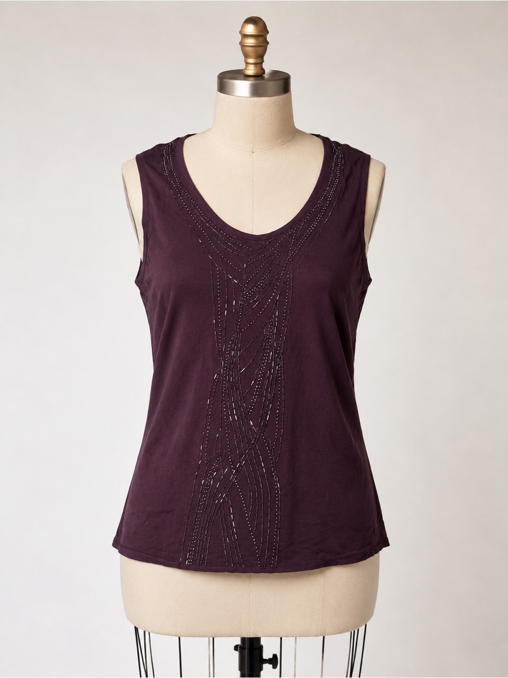 Coldwater Creek Plum Embellished Beaded Sleeveless Blouse XL NWT